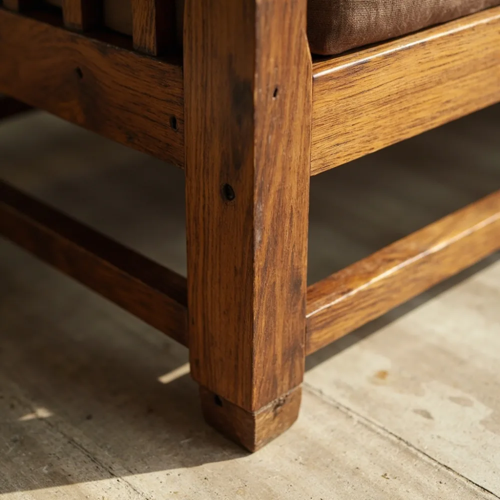 Closeup of solid wood joinery on a majlis sofa base